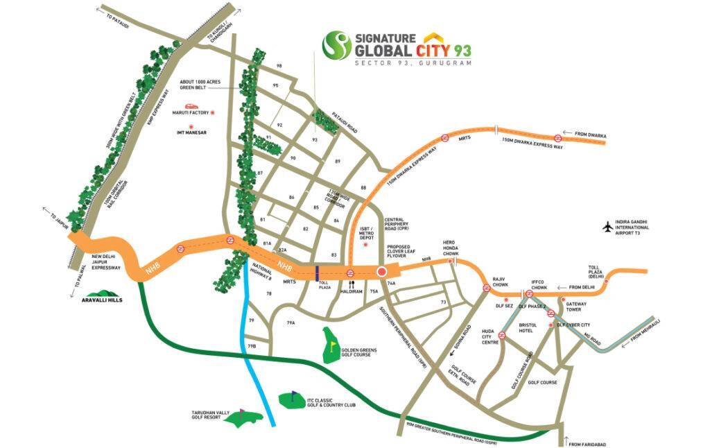 Signature Global City 93 Gurgaon Location Map