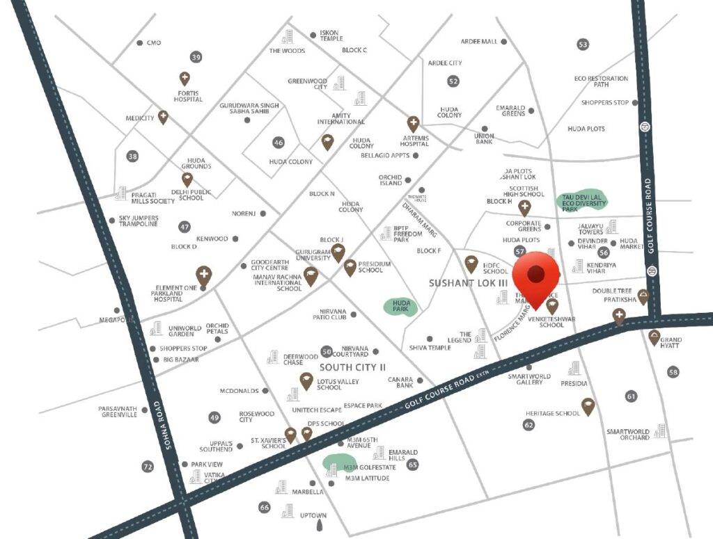 M3M 57th Suites location Map