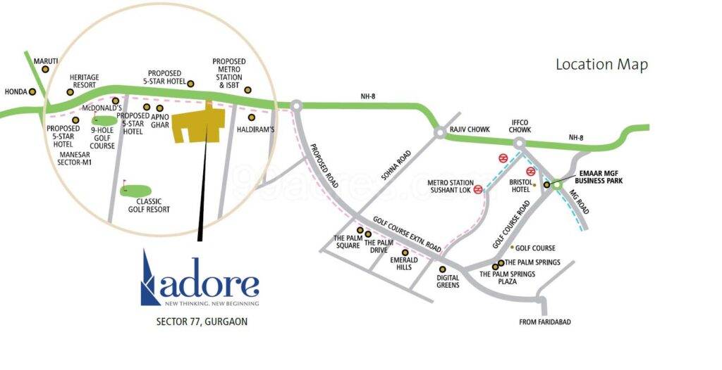 Adore Sector 77 Gurgaon Location Map