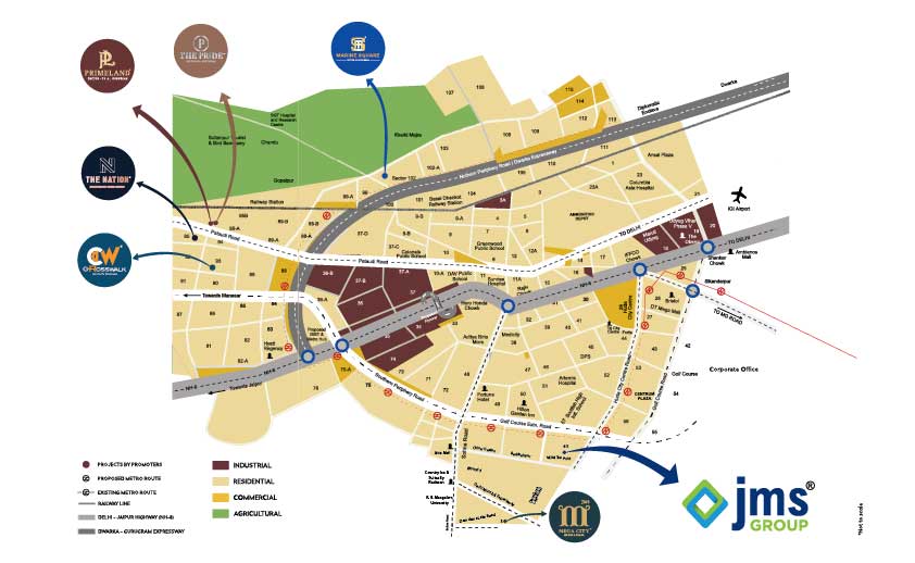 JMS Group Capital Square Gurgaon Location Map