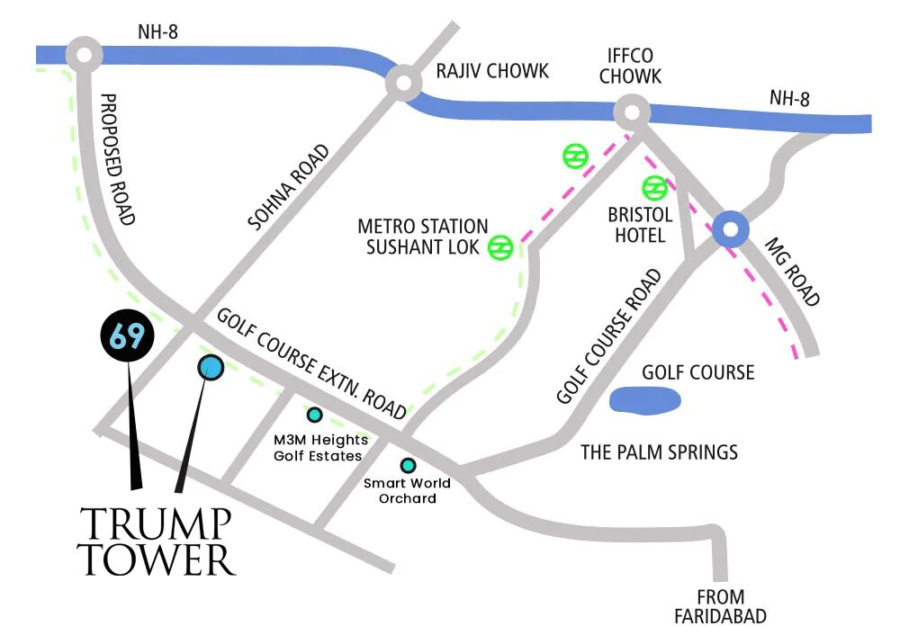 Trump Residences Gurgaon Sector 69 Location Map