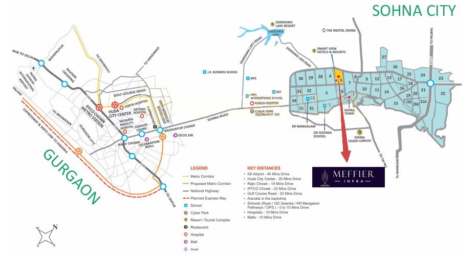 Meffier Garden Avenue Sohna Location Map